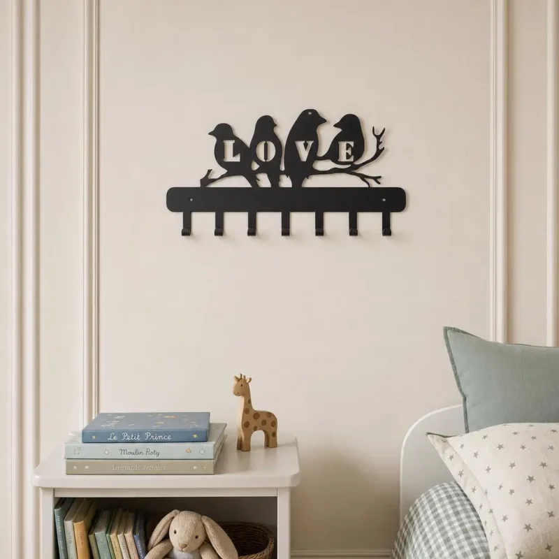 Porte-manteau mural enfant motif Love en métal 7 crochets