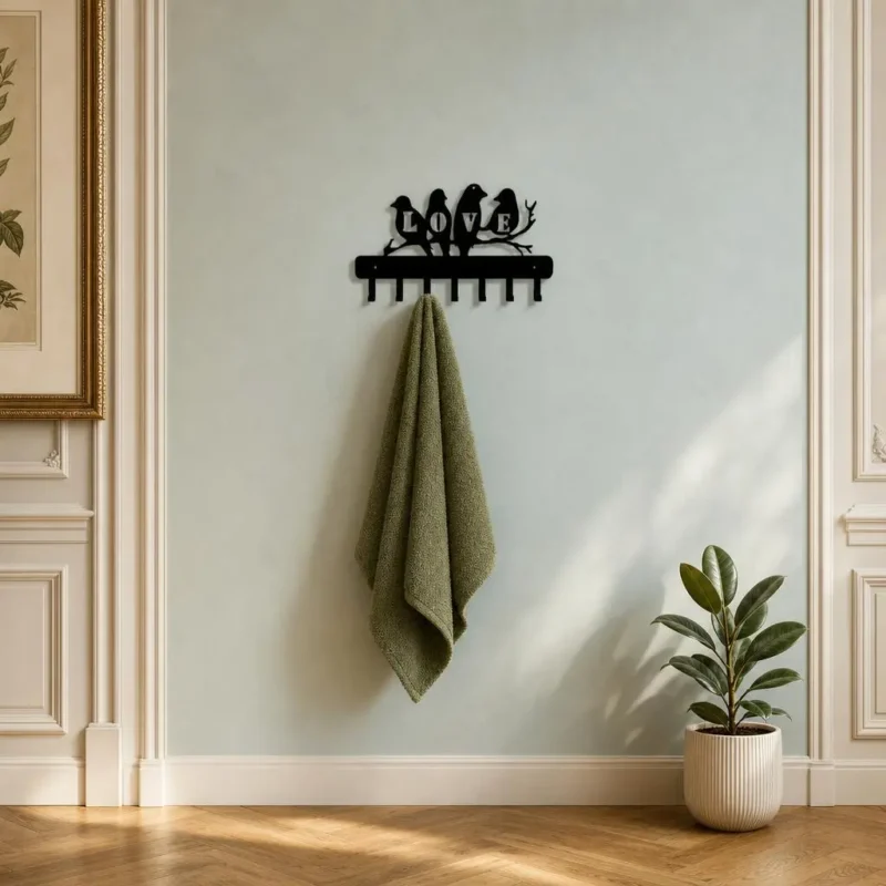 Porte-manteau mural enfant motif Love en métal 7 crochets