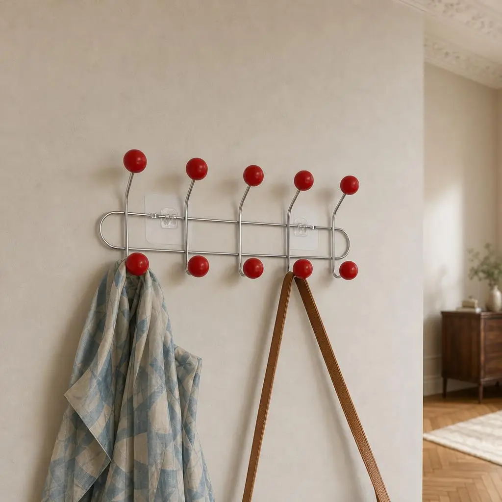 Porte-manteau mural métal 12 crochets rouge