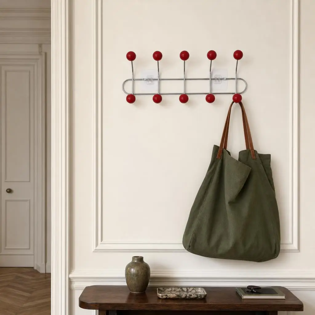 Porte-manteau mural métal 12 crochets rouge