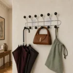 Porte-manteau mural métal noir 12 crochets bois