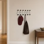 Porte-manteau mural métal noir 12 crochets bois