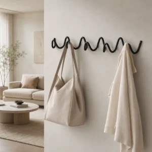 Porte-manteau mural métal noir design vrille 5 crochets