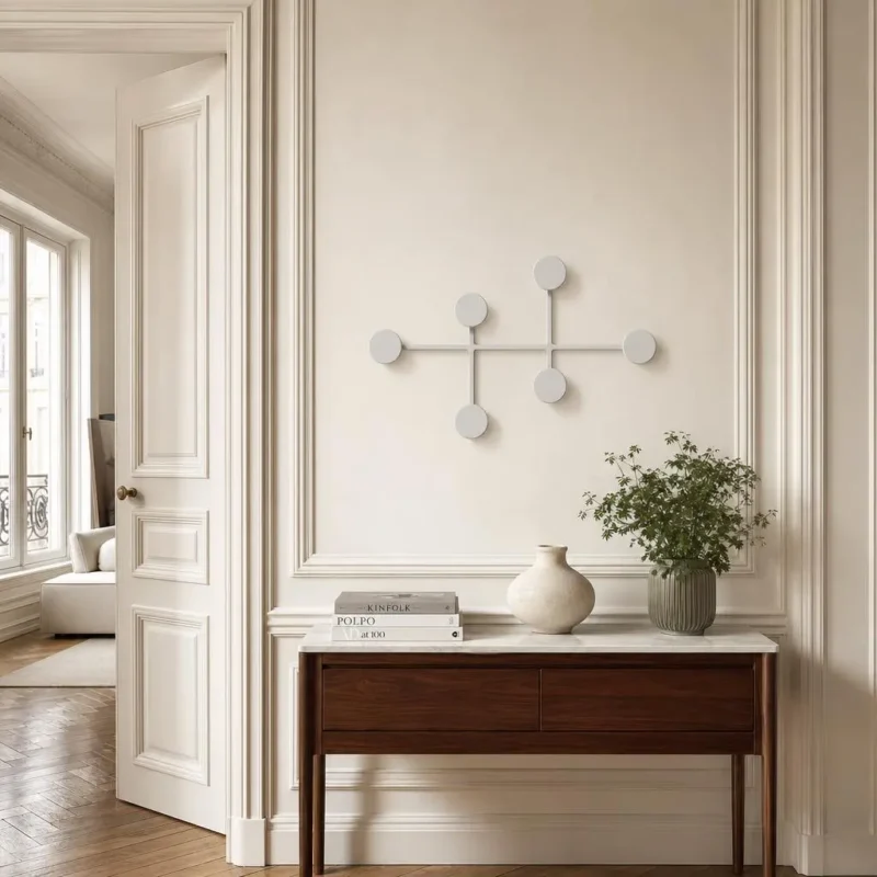 Porte-manteau mural rond blanc en métal