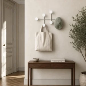 Porte-manteau mural rond blanc en métal