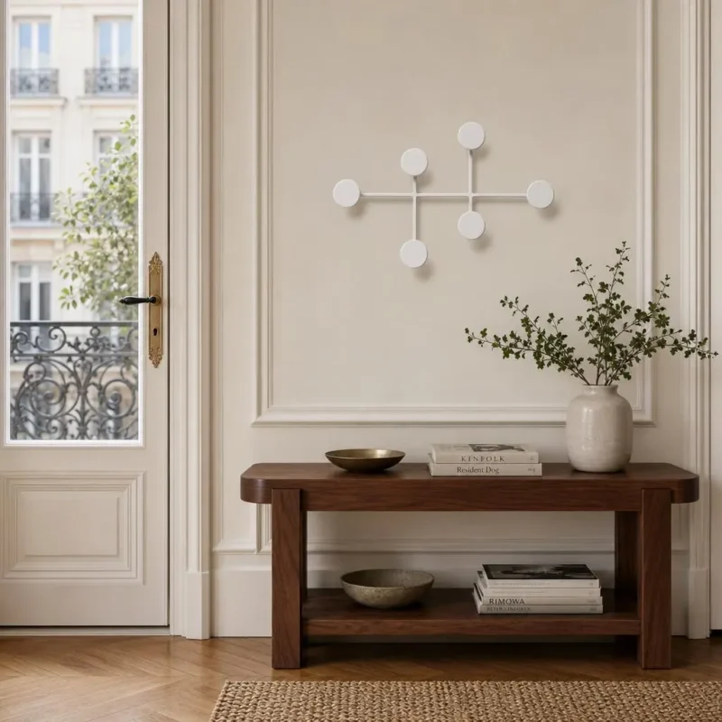 Porte-manteau mural rond blanc en métal
