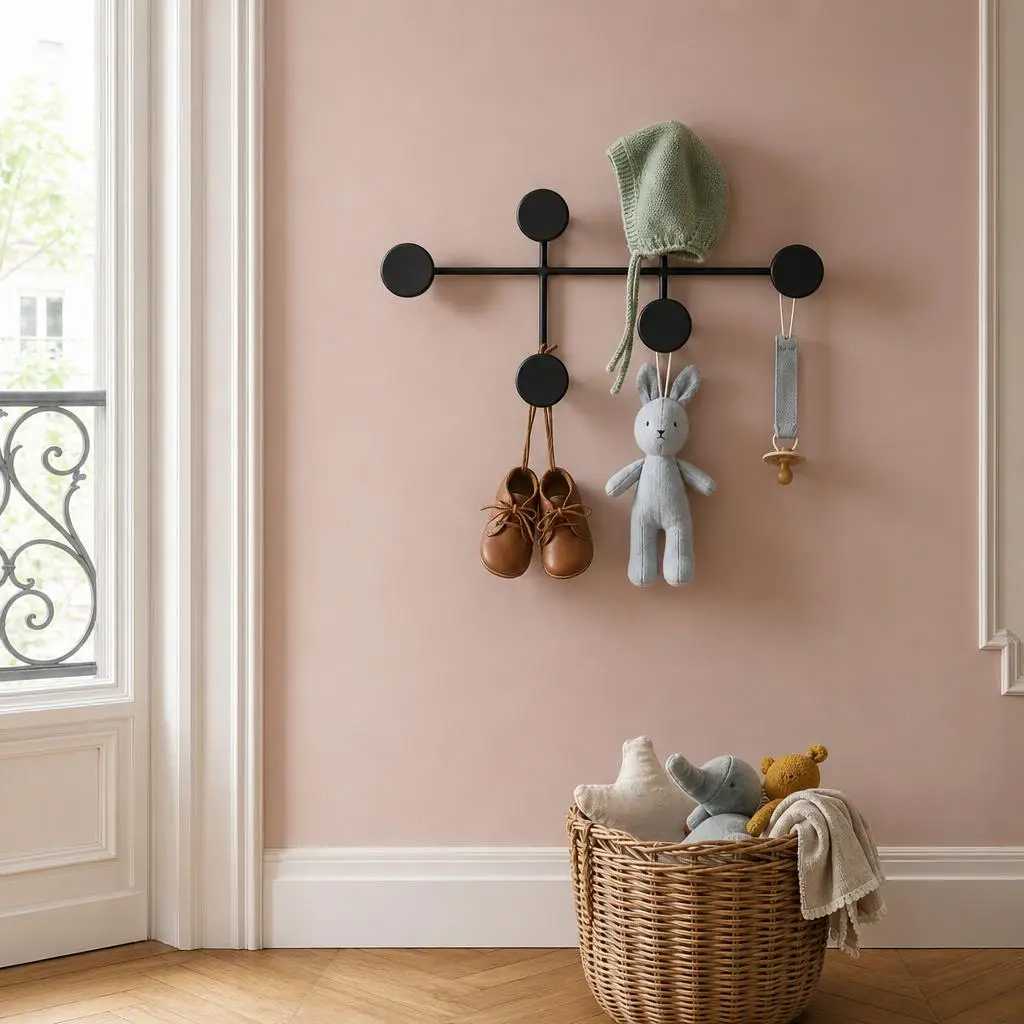 Porte-manteau mural rond noir en métal