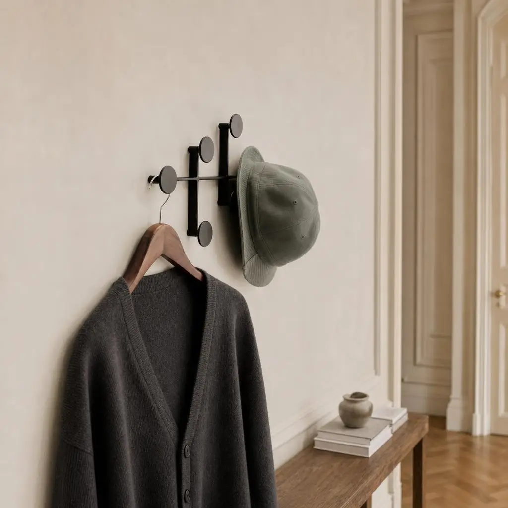 Porte-manteau mural rond noir en métal