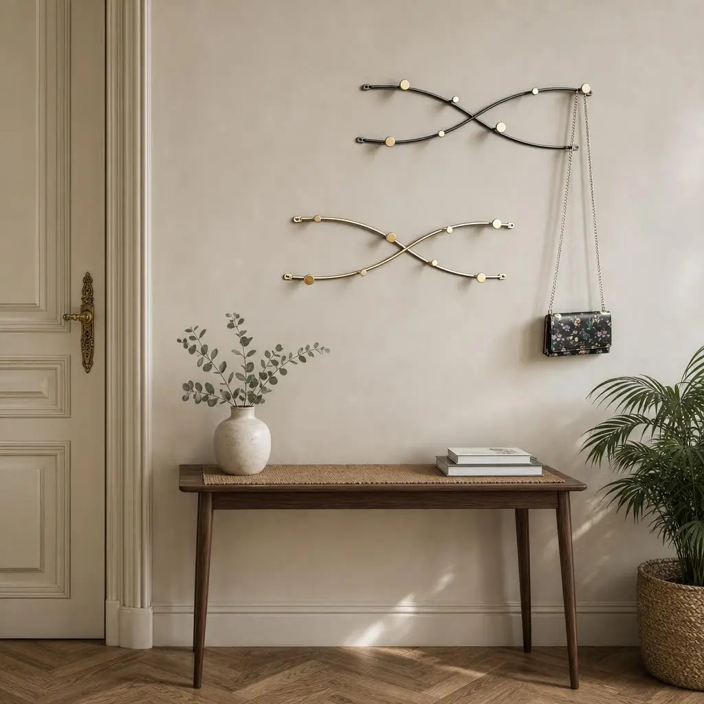 Porte-manteau mural vague croisée doré 8 crochets