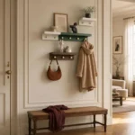 Porte-manteau mural vintage vert avec crochets dorés
