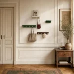 Porte-manteau mural vintage vert avec crochets dorés