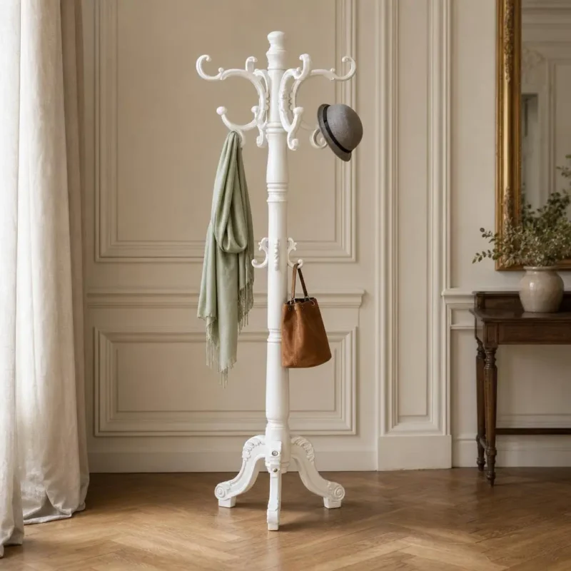 Porte-manteau perroquet en bois blanc style classique