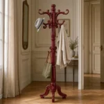 Porte-manteau perroquet bois bordeaux avec crochets en couronne