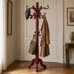 Porte-manteau perroquet bois bordeaux avec crochets en couronne