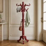 Porte-manteau perroquet bois bordeaux avec crochets en couronne