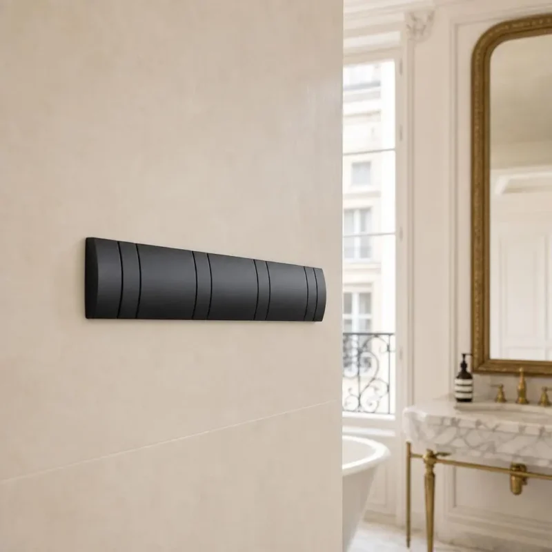 Porte manteau salle de bain métal noir mat 4 crochets pliants