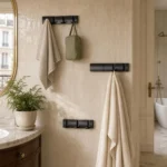 Porte manteau salle de bain métal noir mat 4 crochets pliants