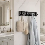 Porte manteau salle de bain métal noir mat 4 crochets pliants