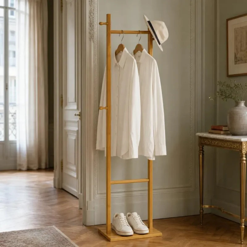 Porte-manteau sur pied 2 pieds bois clair
