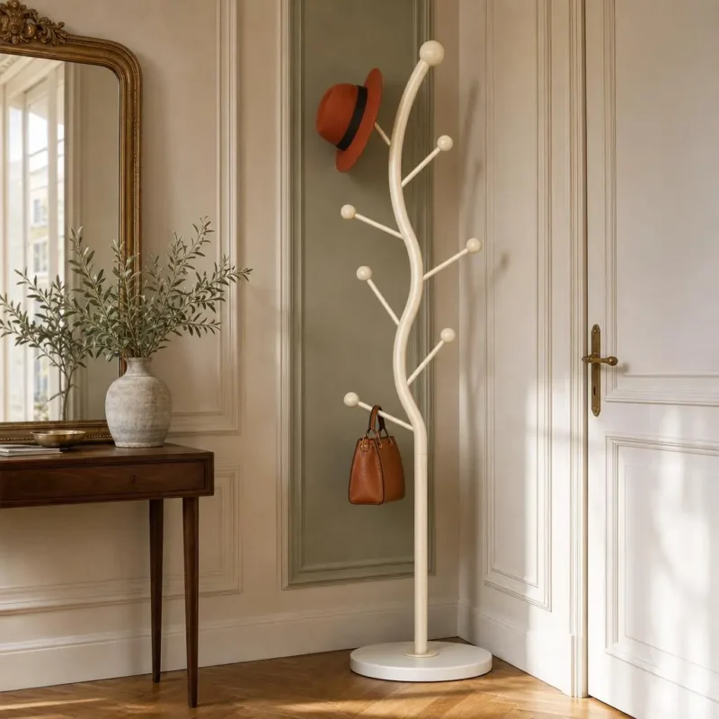 Porte-manteau sur pied 7 crochets blanc