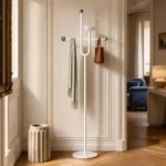 Porte-manteau sur pied aluminium blanc sur base marbre