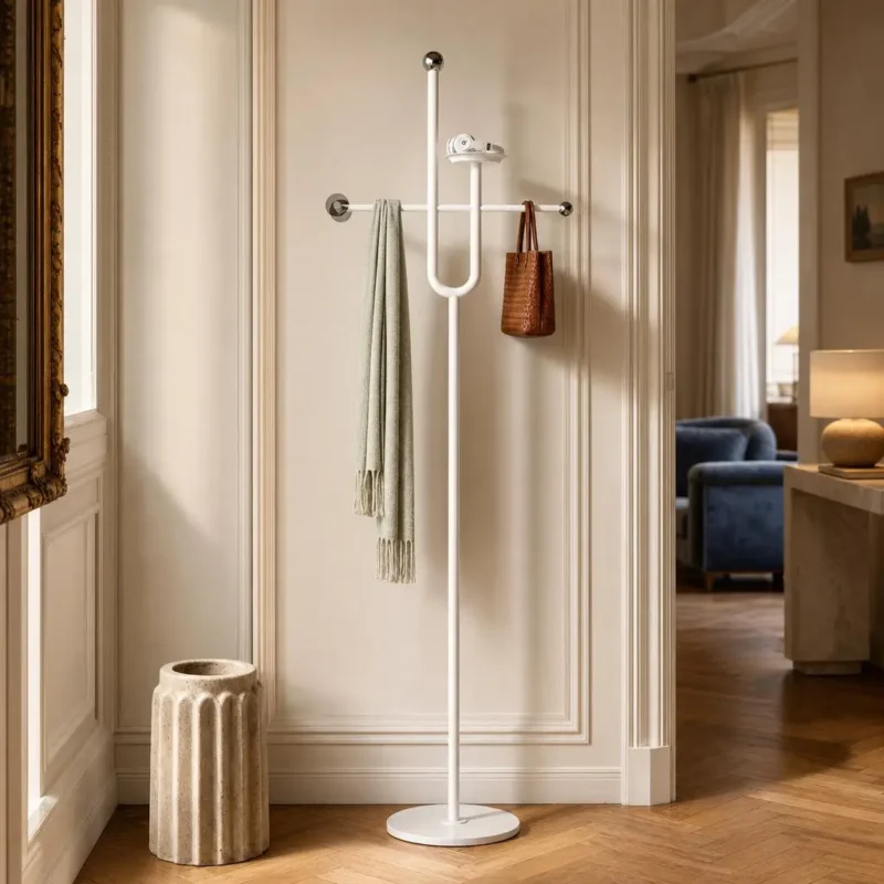 Porte-manteau sur pied aluminium blanc sur base marbre