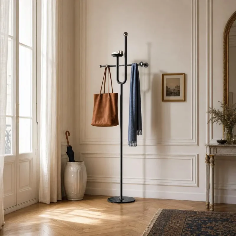 Porte-manteau sur pied aluminium noir design moderne