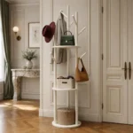 Porte-manteau sur pied arbre en bambou blanc design moderne