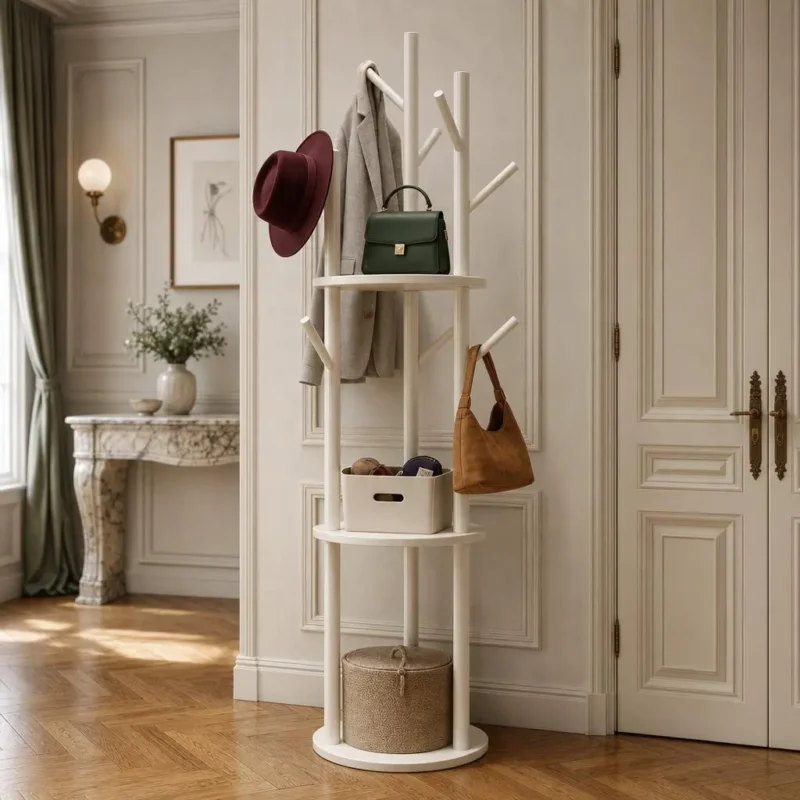 Porte-manteau sur pied arbre en bambou blanc design moderne