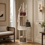Porte-manteau sur pied arbre en bambou blanc design moderne