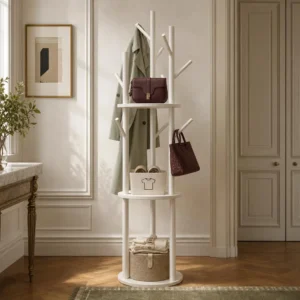 Porte-manteau sur pied arbre en bambou blanc design moderne