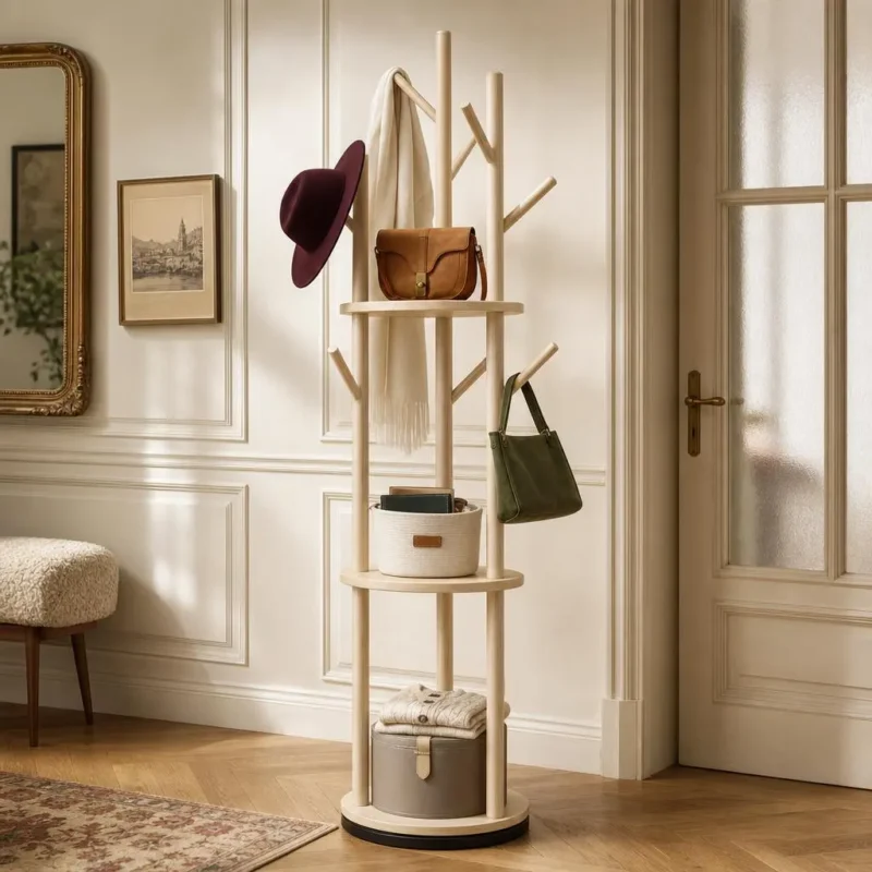 Porte-manteau sur pied arbre en bambou clair
