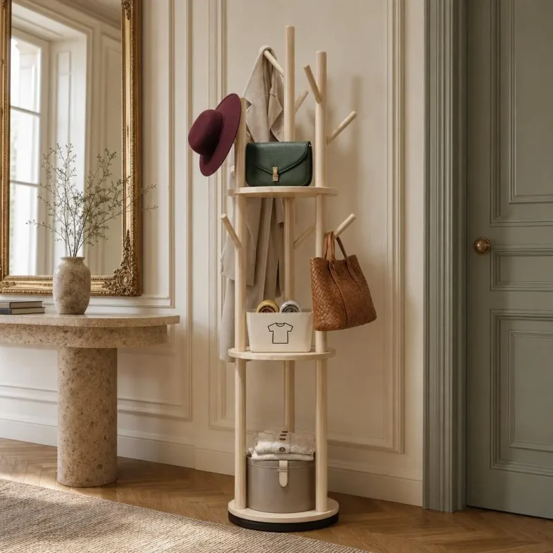 Porte-manteau sur pied arbre en bambou clair