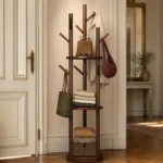 Porte-manteau sur pied arbre en bambou naturel foncé