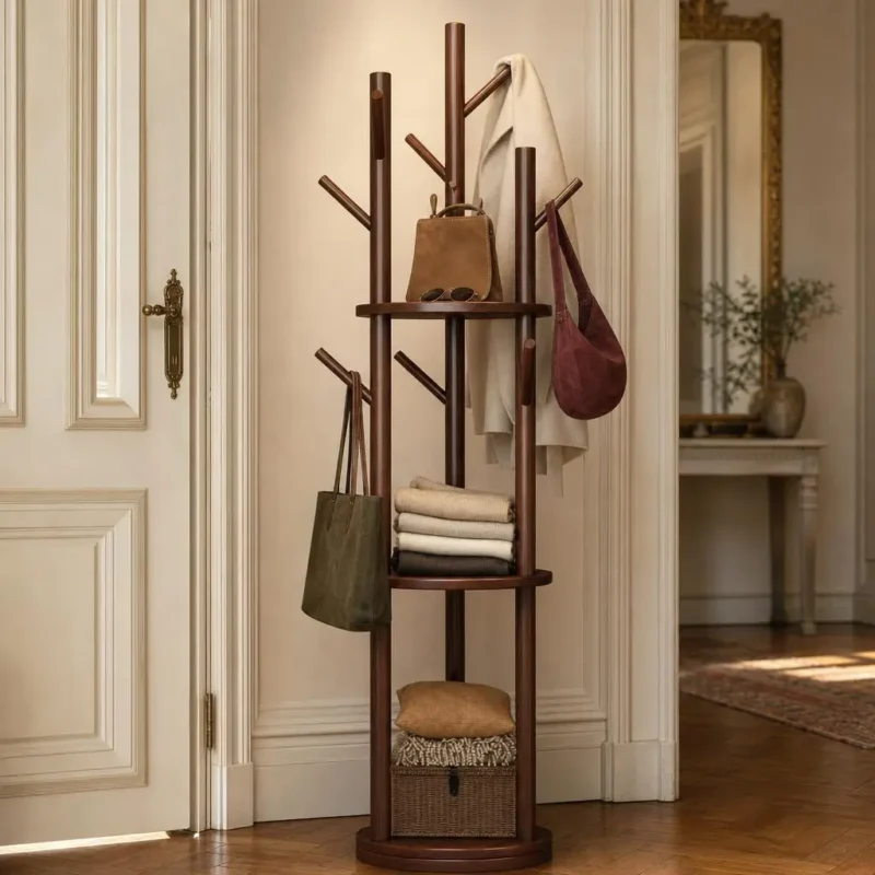 Porte-manteau sur pied arbre en bambou naturel foncé