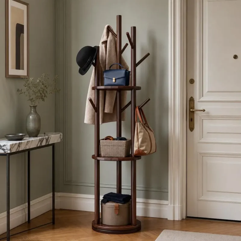 Porte-manteau sur pied arbre en bambou naturel foncé