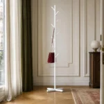 Porte-manteau sur pied arbre base croisée métal blanc