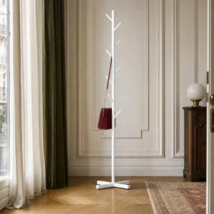 Porte-manteau sur pied arbre base croisée métal blanc