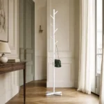 Porte-manteau sur pied arbre base croisée métal blanc