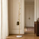 Porte-manteau sur pied arbre métal bicolore doré et blanc