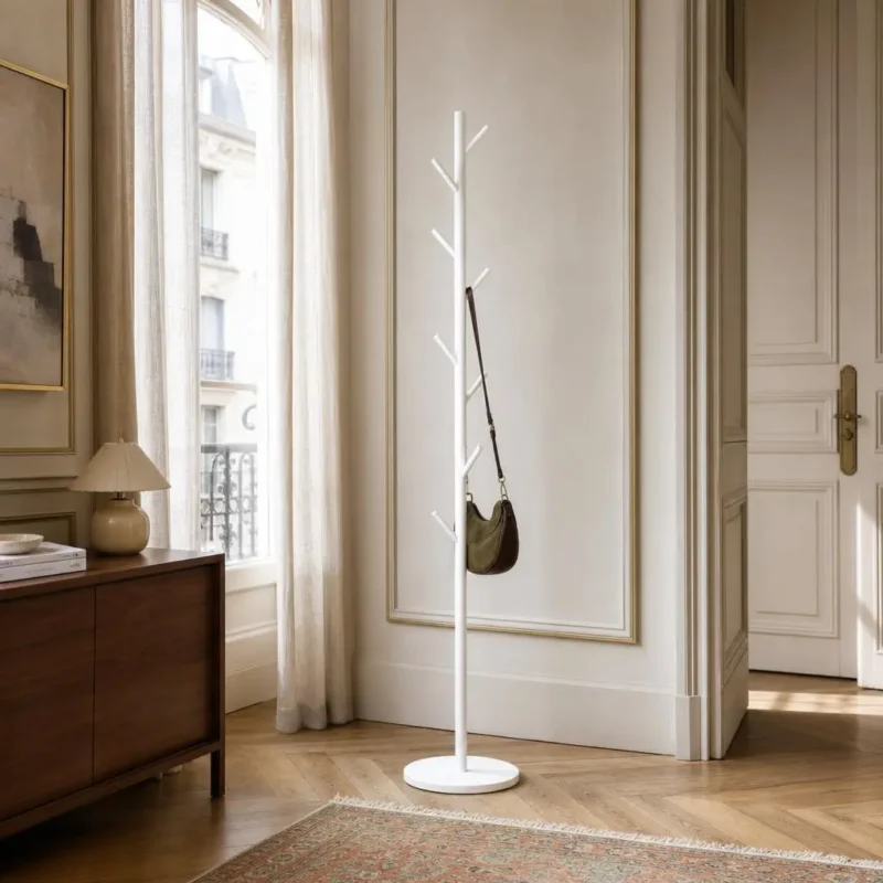 Porte-manteau sur pied arbre métal blanc