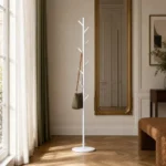 Porte-manteau sur pied arbre métal blanc