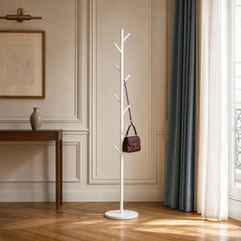 Porte-manteau sur pied arbre métal blanc