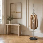 Porte-manteau sur pied arbre métal blanc et noir avec base marbre