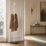 Porte-manteau sur pied arbre métal blanc et noir avec base marbre