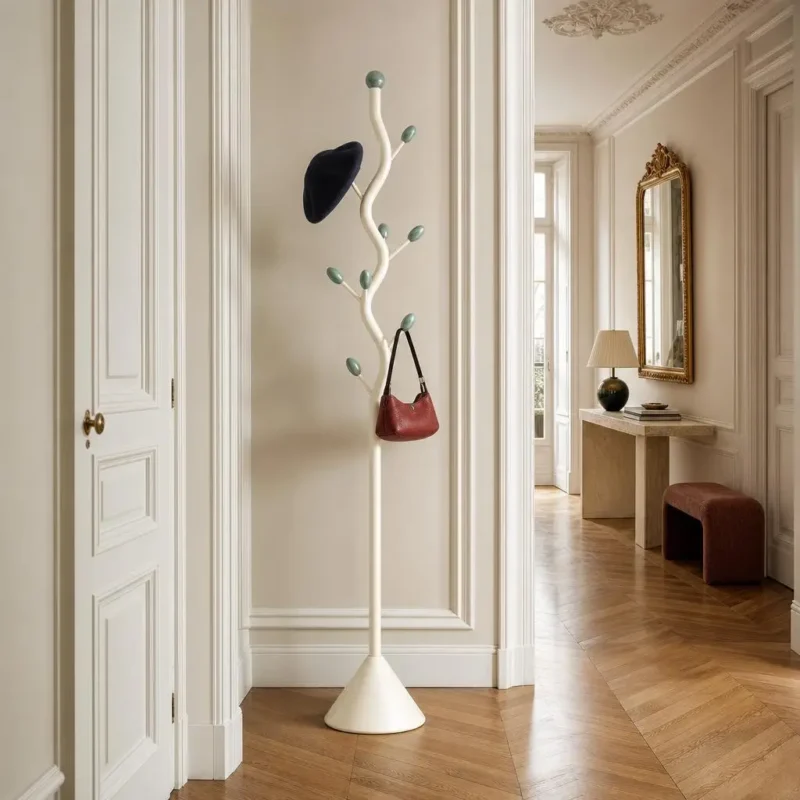 Porte-manteau sur pied arbre en métal blanc style nordique