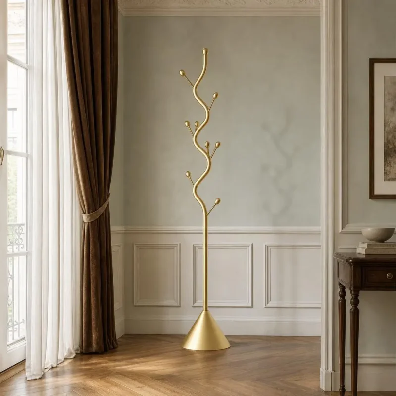 Porte-manteau sur pied arbre métal doré style nordique