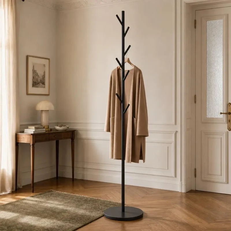 Porte-manteau sur pied arbre métal noir