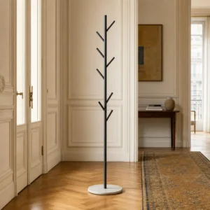 Porte-manteau sur pied arbre métal noir et blanc