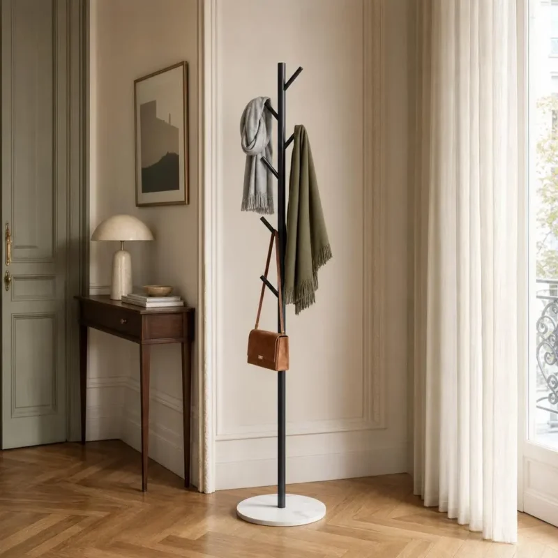 Porte-manteau sur pied arbre métal noir et blanc